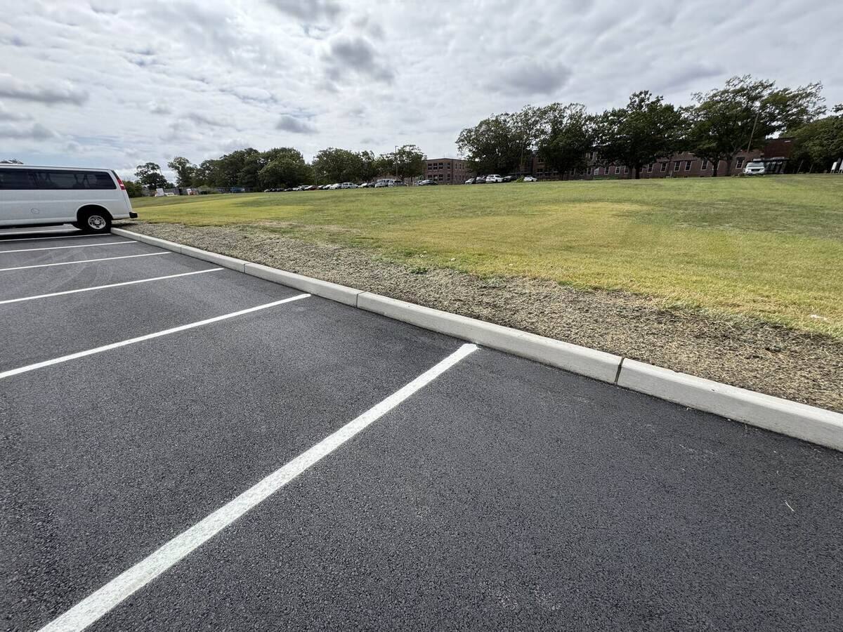 Freshly paved and striped parking lot
