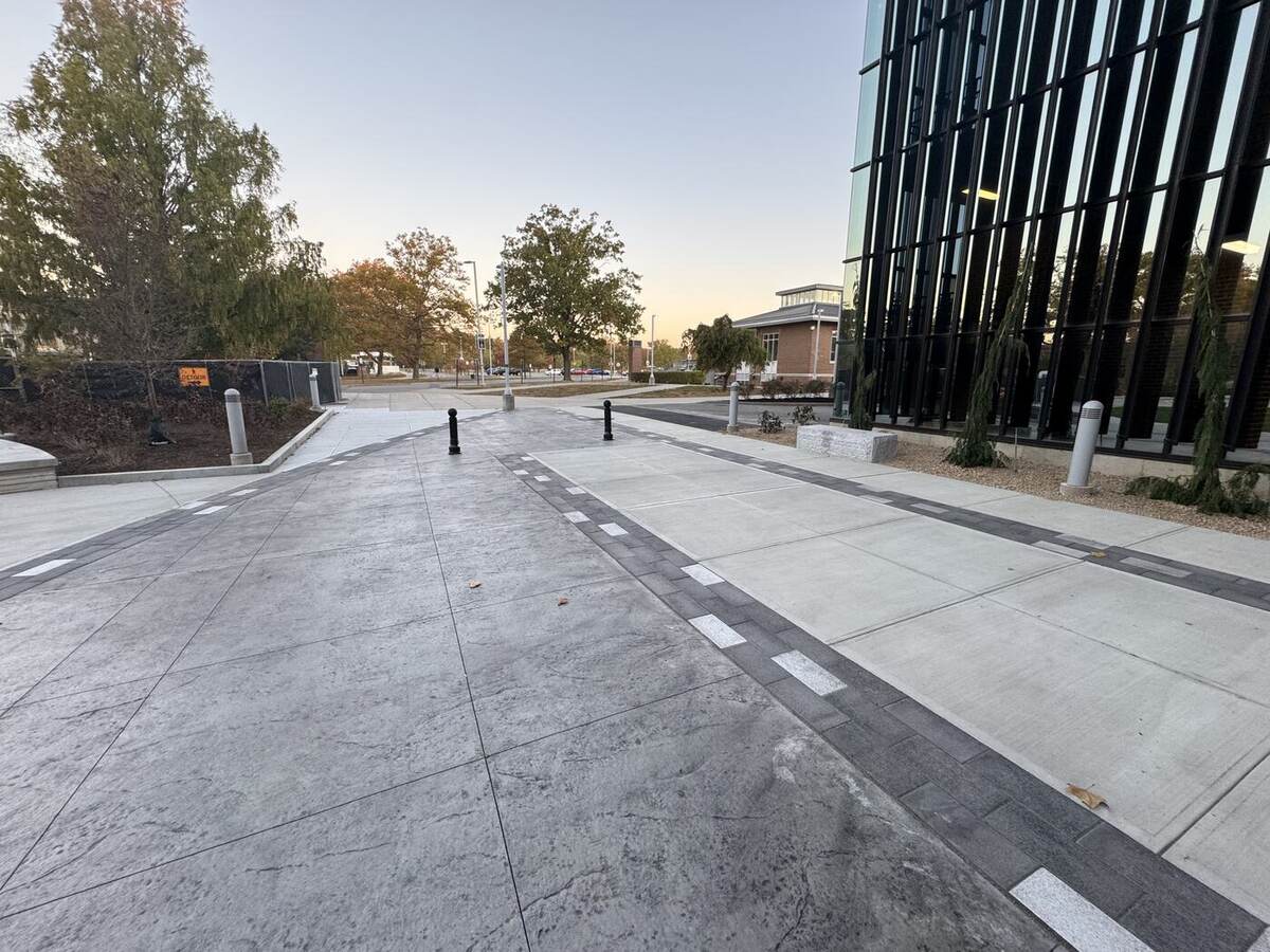 Concrete walkways and plaza at a campus